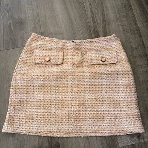 Blush Tweed Mini Skirt with Button-Flap Details
